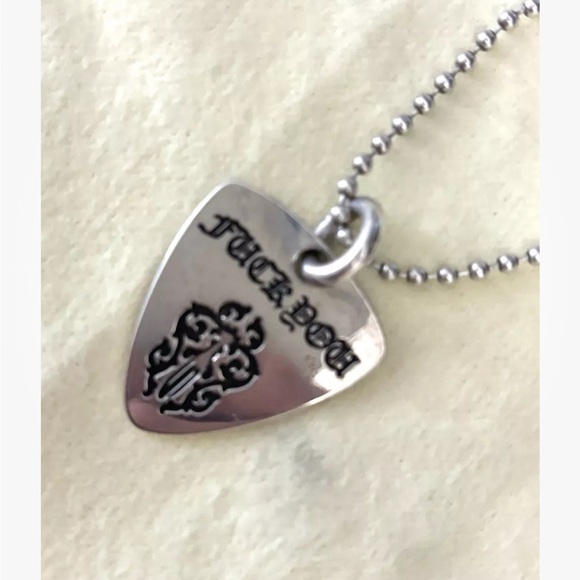 Chrome Hearts, solid silver, 18” beaded chain, “guitar pick”shaped pendant. - Picture 5 of 9
